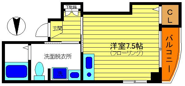 S-1288(ワンルーム/3階)の間取り写真