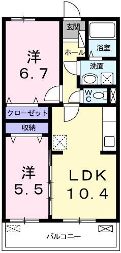 フィオーレH&K(2LDK/2階)の間取り写真
