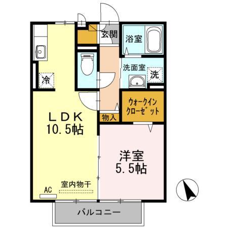 レセンテ宮浦II棟(1LDK/2階)の間取り写真