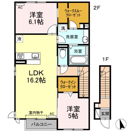 ルーチェ ソラーレ A棟(2LDK/2階)の間取り写真