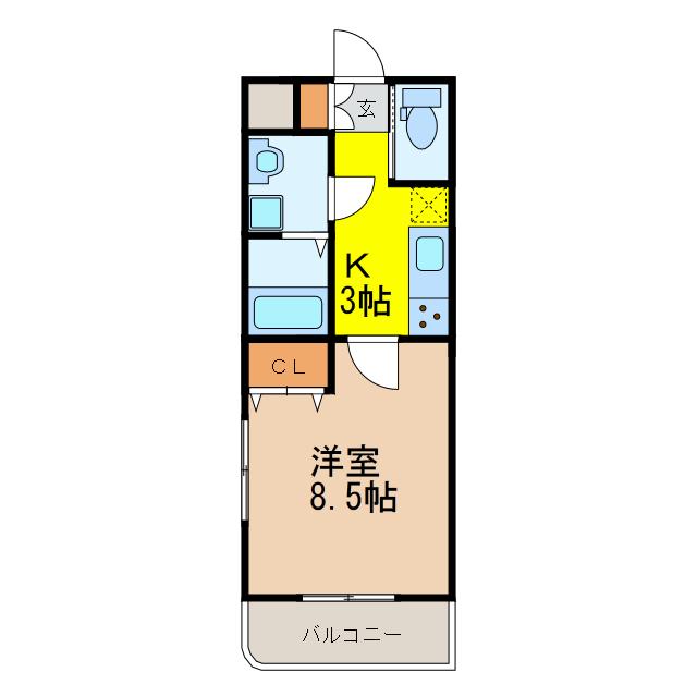 ルネス・ディアコート(1K/2階)の間取り写真