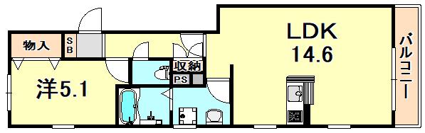 ソラーナ垂水(1LDK/2階)の間取り写真