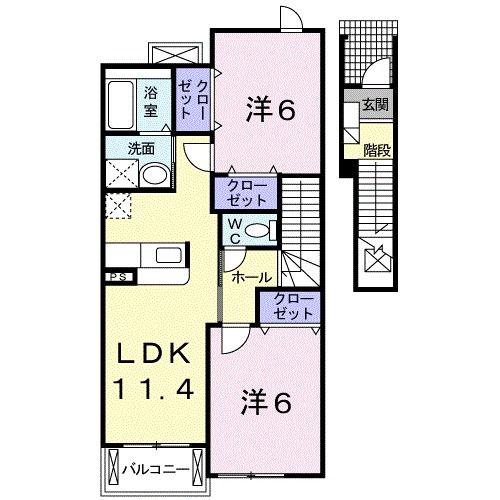 プレシャスコートK東松江II(2LDK/2階)の間取り写真