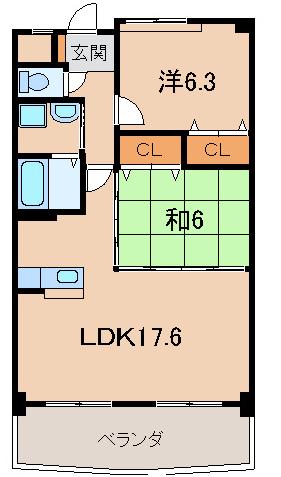 スクールサイドヴィラ(2LDK/3階)の間取り写真