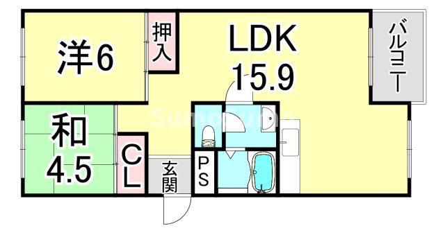 芦屋浜高層1号棟(2LDK/16階)の間取り写真