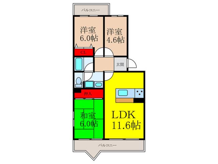 アルタカーサ A(3LDK/4階)の間取り写真