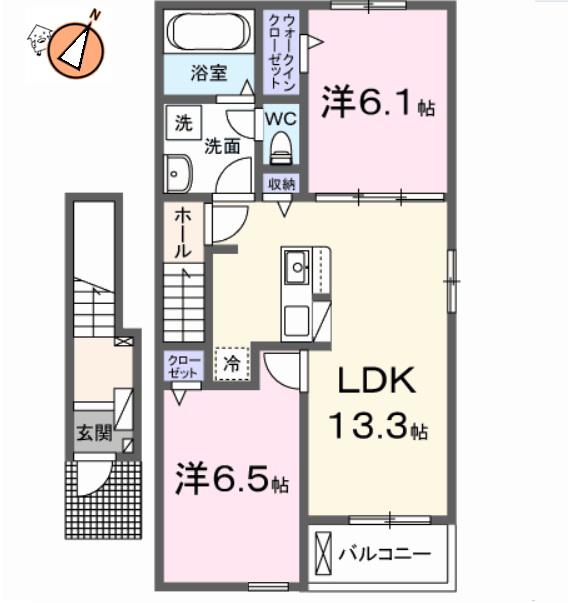 ヒラソール(2LDK/2階)の間取り写真