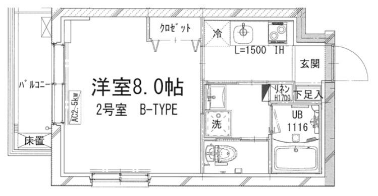 シャトーライフ相模原5(1K/3階)の間取り写真