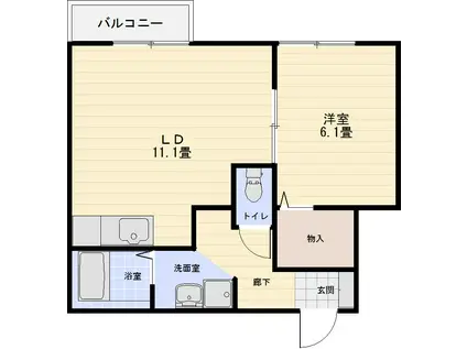 ノーブル東通(1LDK/2階)の間取り写真