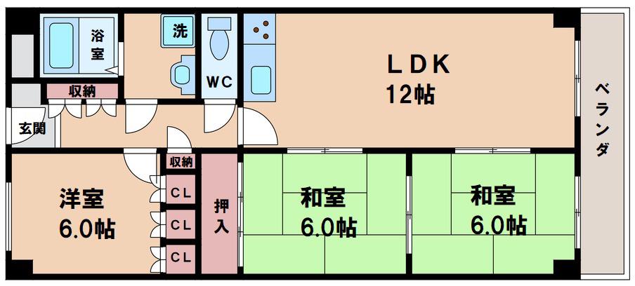 グランドパレス長居(3LDK/5階)の間取り写真