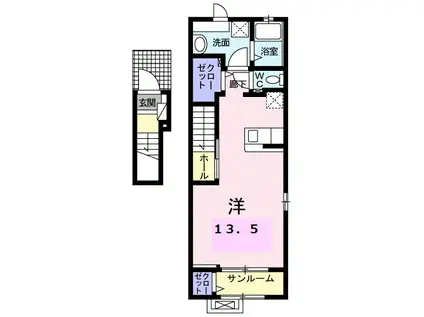 ブライト スクエアI(ワンルーム/2階)の間取り写真