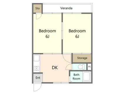 宇品西3丁目マンション(2LDK/2階)の間取り写真