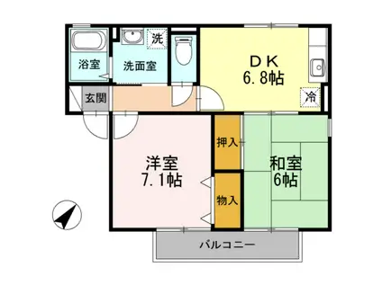 エスポワール大川田I(2DK/2階)の間取り写真