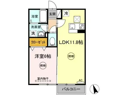 リビングタウン伏石II(1LDK/1階)の間取り写真