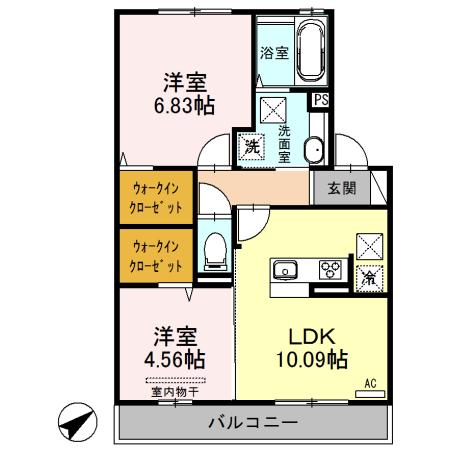 ラターシュ真崎(2LDK/1階)の間取り写真