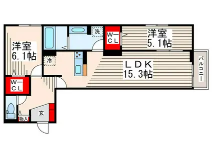 レクシア東葛西II(2LDK/1階)の間取り写真