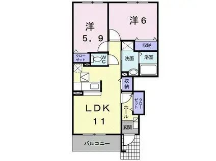 グリーンヒルガーデンC棟(2LDK/1階)の間取り写真