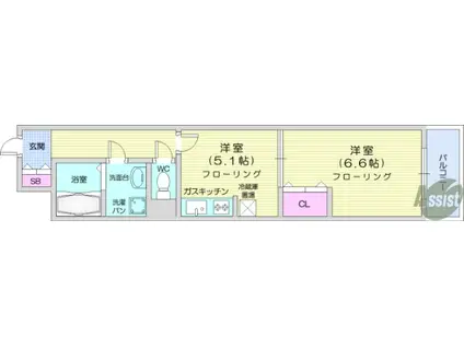 HF仙台五橋レジデンス(1DK/8階)の間取り写真