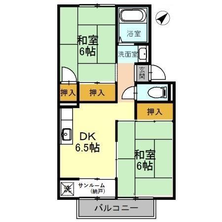 セジュールヒルズC(2DK/1階)の間取り写真