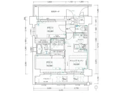 エステムコート難波サウスプレイスIII ラ・パーク(2DK/9階)の間取り写真