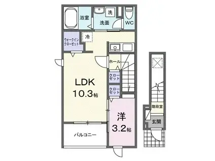 ヒカルサ豊橋佐藤I(1LDK/2階)の間取り写真