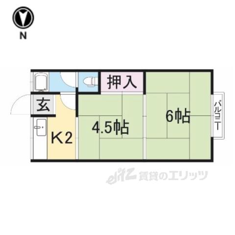 近鉄奈良線 富雄駅 徒歩14分 2階建 築58年(2K/2階)の間取り写真