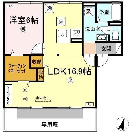 サンコーポ石井B(1LDK/1階)の間取り写真