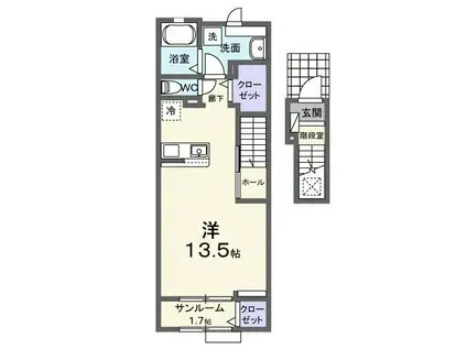 アドラブールD(ワンルーム/2階)の間取り写真