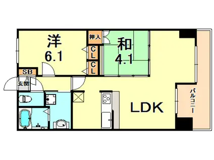 レジディア三宮東(2LDK/11階)の間取り写真