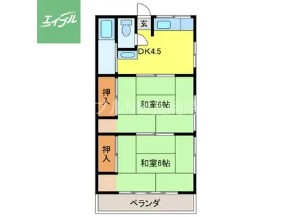 阿部アパート(2DK/2階)の間取り写真