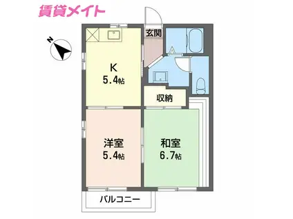 コーポ ケーアイ A棟(2K/2階)の間取り写真