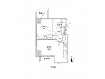 スカイグランデ新御徒町(1LDK/12階)の間取り写真
