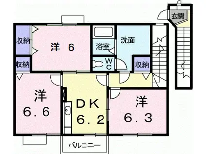 サンフラワーB(3DK/2階)の間取り写真