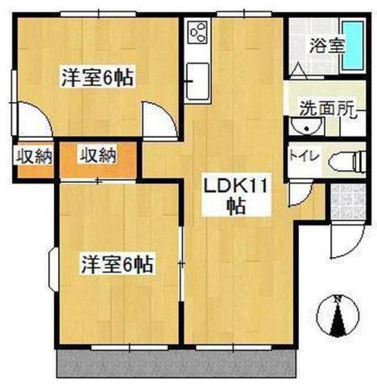 グリーンハイツ福島D(2LDK/1階)の間取り写真
