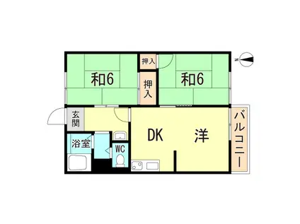 カーサ歌敷(2LDK/2階)の間取り写真