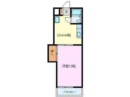 メゾン富士(1DK/2階)の間取り写真