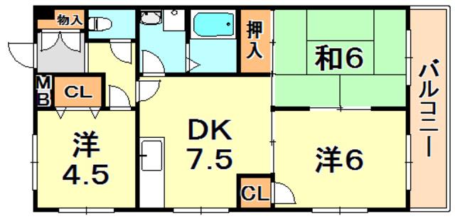 ハイツ甲村A棟(3DK/2階)の間取り写真