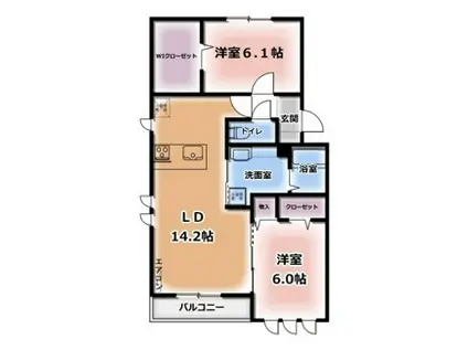 メルヴェーユイイダ芝原(2LDK/2階)の間取り写真