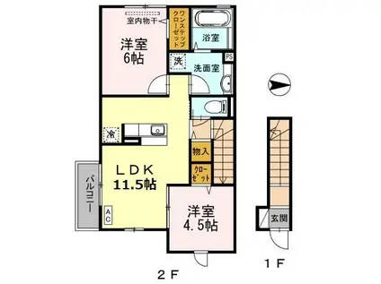 ウエスタンヒルズ A棟(2LDK/2階)の間取り写真