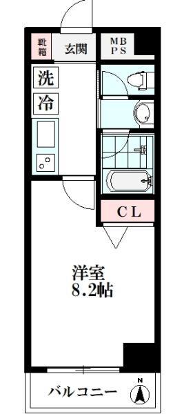 エヴァーモア(1K/1階)の間取り写真
