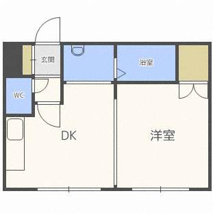 地下鉄南北線 北３４条駅 徒歩5分 4階建 築30年(1DK/2階)の間取り写真