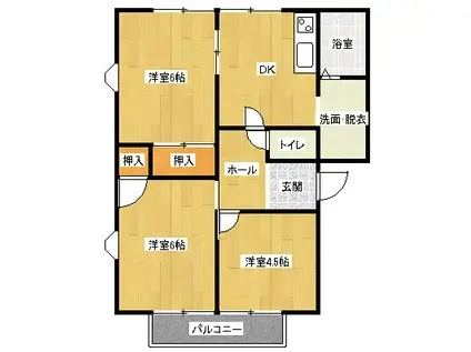 ラ・プリマヴェーラC(3DK/1階)の間取り写真