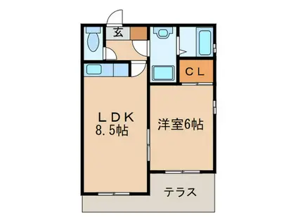 スプレットK(1LDK/1階)の間取り写真