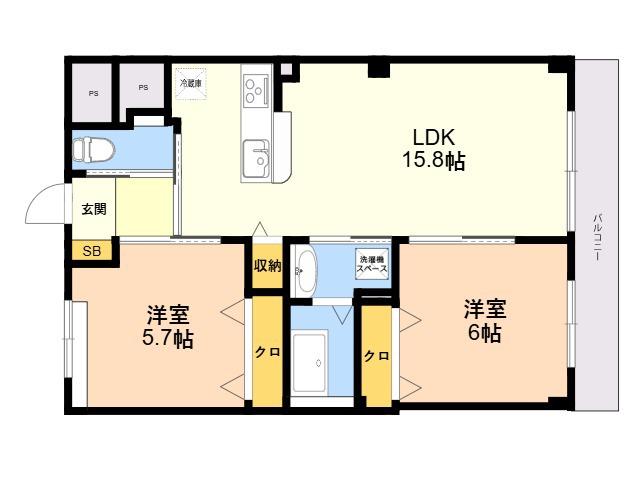WEALTH COMFORT 新宮(2LDK/2階)の間取り写真