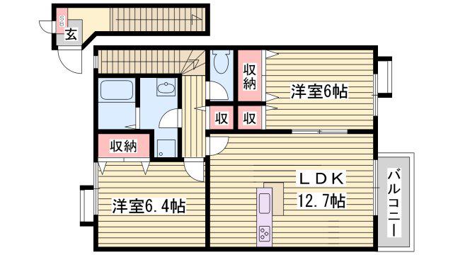 グランドゥールB(2LDK/2階)の間取り写真