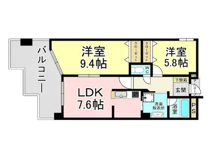 ピュアライフ砂津(2LDK/5階)の間取り写真