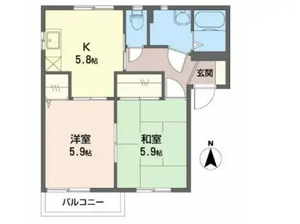 ディアス上杉(2DK/2階)の間取り写真