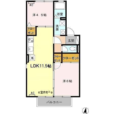 ランセ N(2LDK/2階)の間取り写真