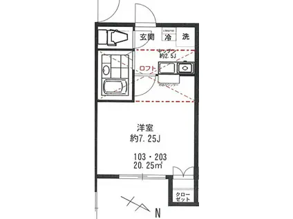 ベルトリー沼袋(1SK/2階)の間取り写真