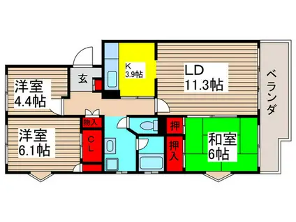 ウェルフェアグリーン原木第2 1号棟(3LDK/3階)の間取り写真